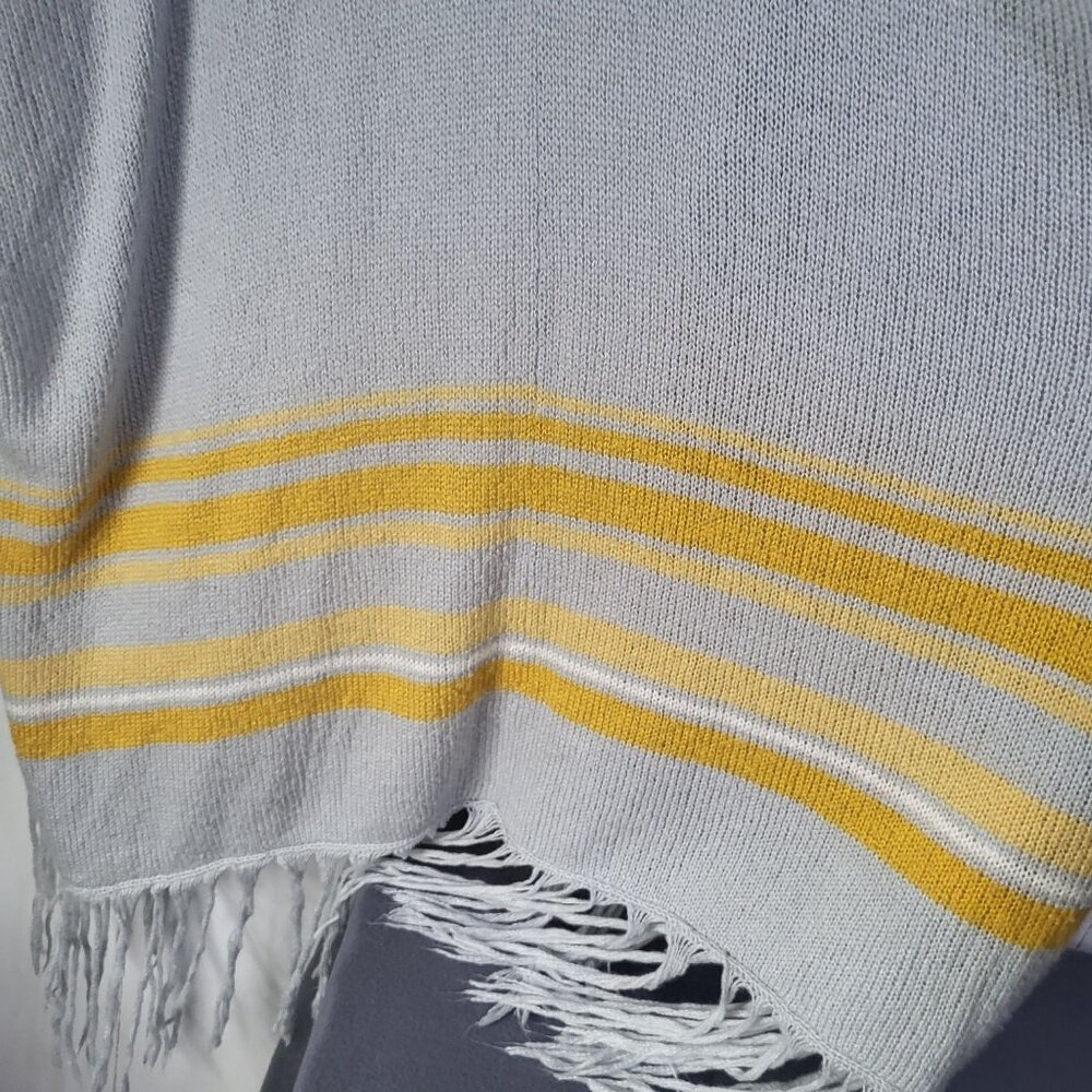 WOODEN SHIPS Women's M/L Open Front Gray Yellow Stripes Cardigan Sweater Shawl - Picture 6 of 7